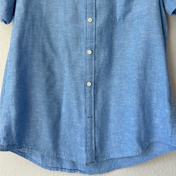 Tommy Hilfiger Blue Short Sleeve Button Down Linen Cotton Blend Men's Size Large - Picture 4 of 10